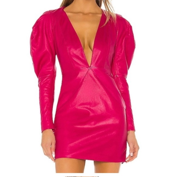 NBD Vibrant Pink Leather Dress NWT Stunning with pockets! Size S - Picture 1 of 8